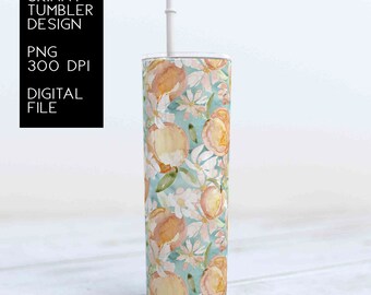 Peaches Sublimation Designs For Tumbler Downloads, Skinny Tumbler Templates 20oz Design, PNG, Watercolor Flowers, Tumbler Wrap, Peaches