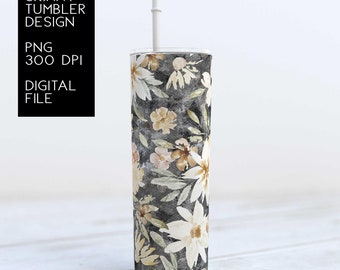 Floral Sublimation Designs For Tumbler Downloads, Skinny Tumbler Templates 20oz Design, PNG, Commercial Use, Tumbler Wrap