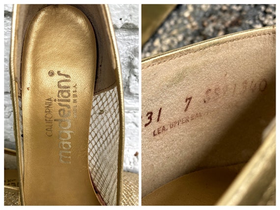 Vintage 70s Metallic Gold Pumps Sz 7 by Magdesian… - image 10