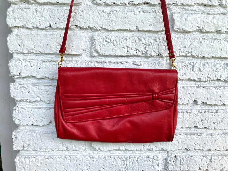 80s RED Crossbody Handbag Leather Purse to Clutch by Cypress Thailand Primary Power Dress Glam Rock Retro Professional Sophisticated Chic