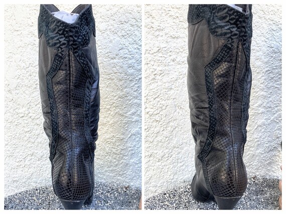 Vintage 80s Midi Boots Sz 6.5 Plush Bunched Embos… - image 5