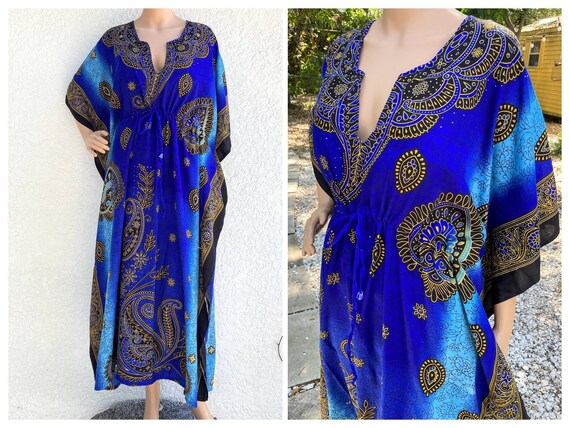 Vintage Mehndi Kaftan w Adjustable High Waist Tie… - image 1