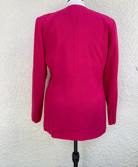 Vintage 80s Hot Pink Linen Blazer M/L by Oleg Cas… - image 5