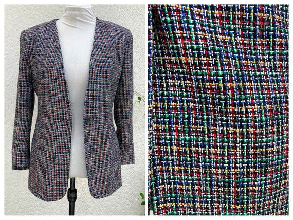 Vintage 80s Tweed Blazer S/M by Liz Claiborne w R… - image 2