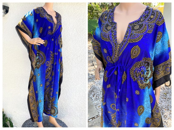 Vintage Mehndi Kaftan w Adjustable High Waist Tie… - image 2