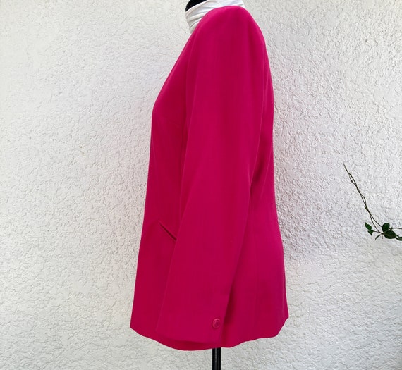 Vintage 80s Hot Pink Linen Blazer M/L by Oleg Cas… - image 4