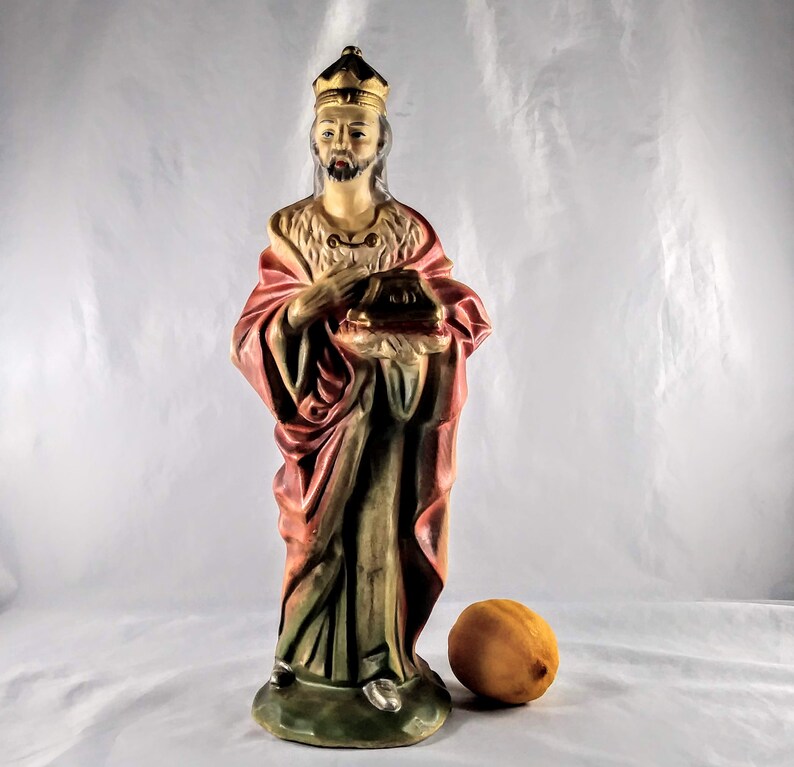 Magi Wise Man Saint Melchior Figurine Chalkware Religious Statuary Nativity Scene Statue Christmas Wise Men King of Persia Parma Japan