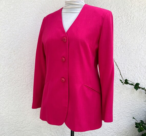 Vintage 80s Hot Pink Linen Blazer M/L by Oleg Cas… - image 1