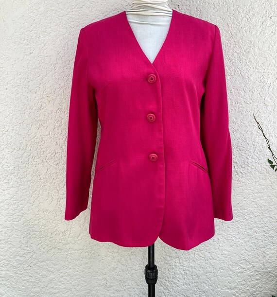 Vintage 80s Hot Pink Linen Blazer M/L by Oleg Cas… - image 3