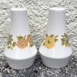 Vintage 70s Noritake Salt & Pepper Shakers in Progression Sunny Side Asian Pattern in Avocado Green and Orange / Made in Japan