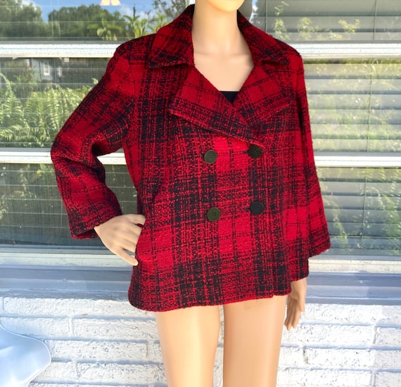 L Wool Boucle Blazer Tweed Peacoat by Talbots Doub