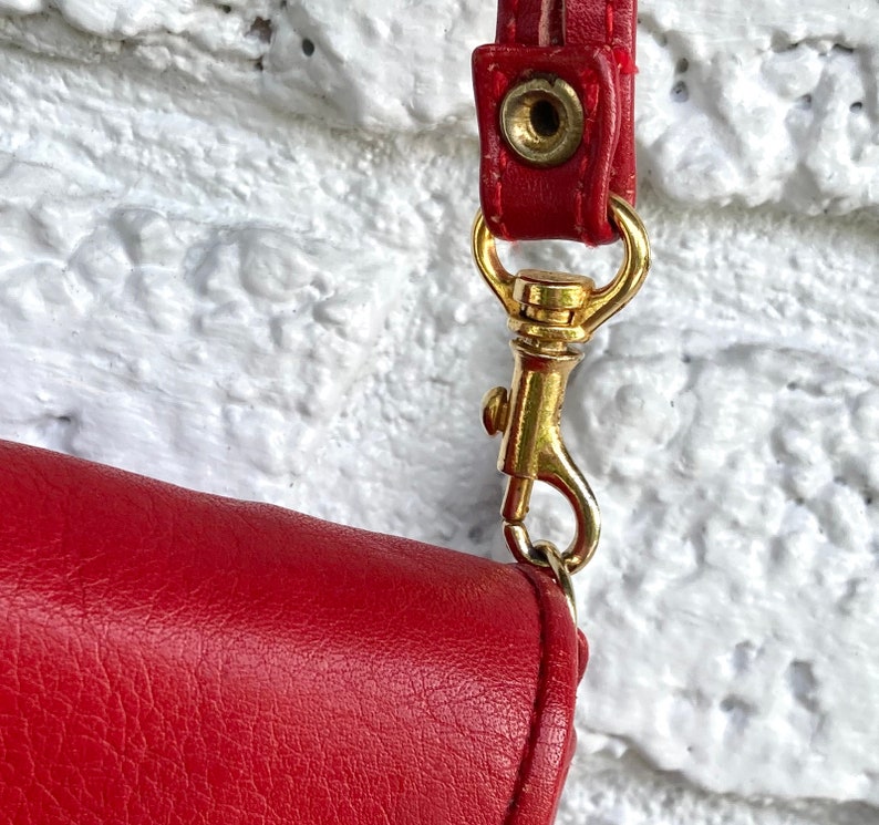 80s RED Crossbody Handbag Leather Purse to Clutch by Cypress Thailand Primary Power Dress Glam Rock Retro Professional Sophisticated Chic
