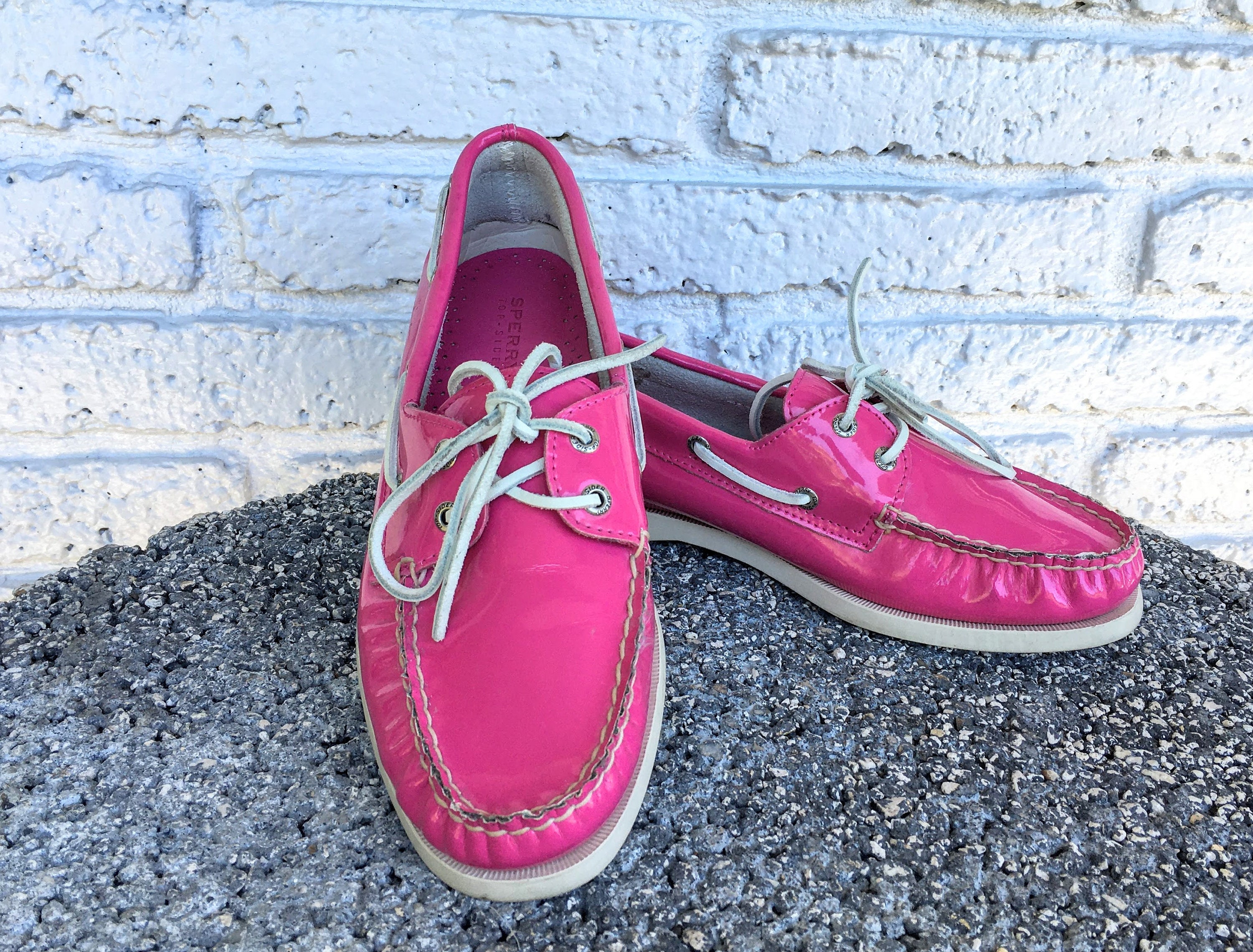 W 8M Sperry Top Siders Hot Pink Patent Leather 80s Preppy Neon | Etsy