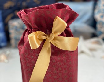 Fabric Gift Bag ~  Christmas Gift Wrapping Sack ~ Reusable Gift Bag ~ FabRapShop - Ruby