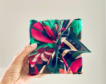Diwali Silk Wrapping - Hummingbird Silk Furoshiki Wrap, Jewel Bloom Design, Silk Scarf
