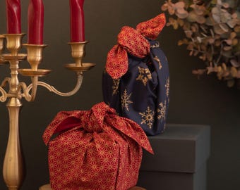 Christmas Furoshiki Set, Organic Cotton Japanese Gift Wrap