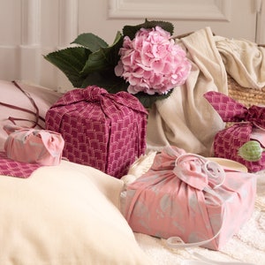 Furoshiki Set Pink, Furoshiki Geschenkverpackung aus Stoff, Furoshiki Wrap, Nachhaltige Stoff für Muttertag