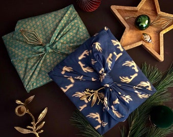 Double Sided Christmas Furoshiki: Organic Cotton Reusable Fabric Wrap, Weihnachten geschenkverpakung