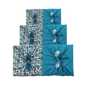 Reversibles Furoshiki Stoff-Geschenkverpackung Weihnachts-Furoshiki-Geschenkpapier Art Deco & OCean Muttertagsgeschenk 3 pack All Sizes