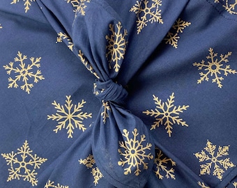 Christmas Furoshiki: Blue Organic Cotton Snowflake Fabric Gift Wrap with gold print