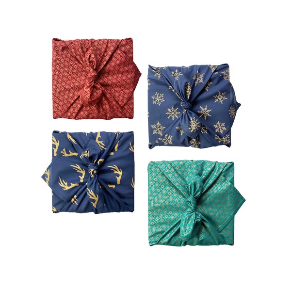Stoffen cadeauverpakking Furoshiki-stof - Kerstpakket Mini 4-delig Multi-stijl enkelzijdig