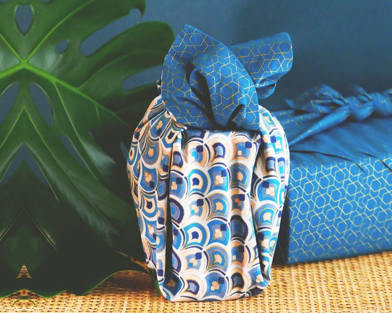 Reversibles Furoshiki Stoff-Geschenkverpackung Weihnachts-Furoshiki-Geschenkpapier Art Deco & OCean Muttertagsgeschenk Bild 2