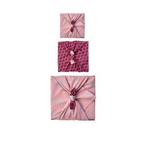 Paquete Furoshiki, conjunto de 3 Furoshiki, tela de envoltura, papel de envoltura ecológico Furoshiki de doble cara, envoltura de regalo de tela, Muttertags Blush & Maroon 3pack