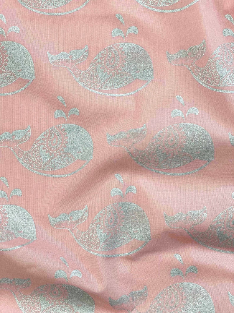 Pink Furoshiki, Baby Gift Wrap, Reusable Wrapping Cloth, Fabric Gift Wrap, Kids gift, Reusable Paper, Blush Pink with Silver Paisley Whales image 7