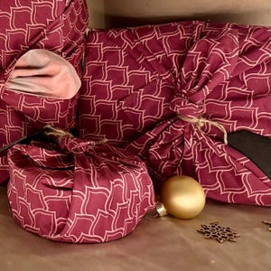 Furoshiki Zero Waste Gift Wrap – Stoff Geschenkverpackung für nachhaltige Geschenke - Burgundy einseitiges image 4
