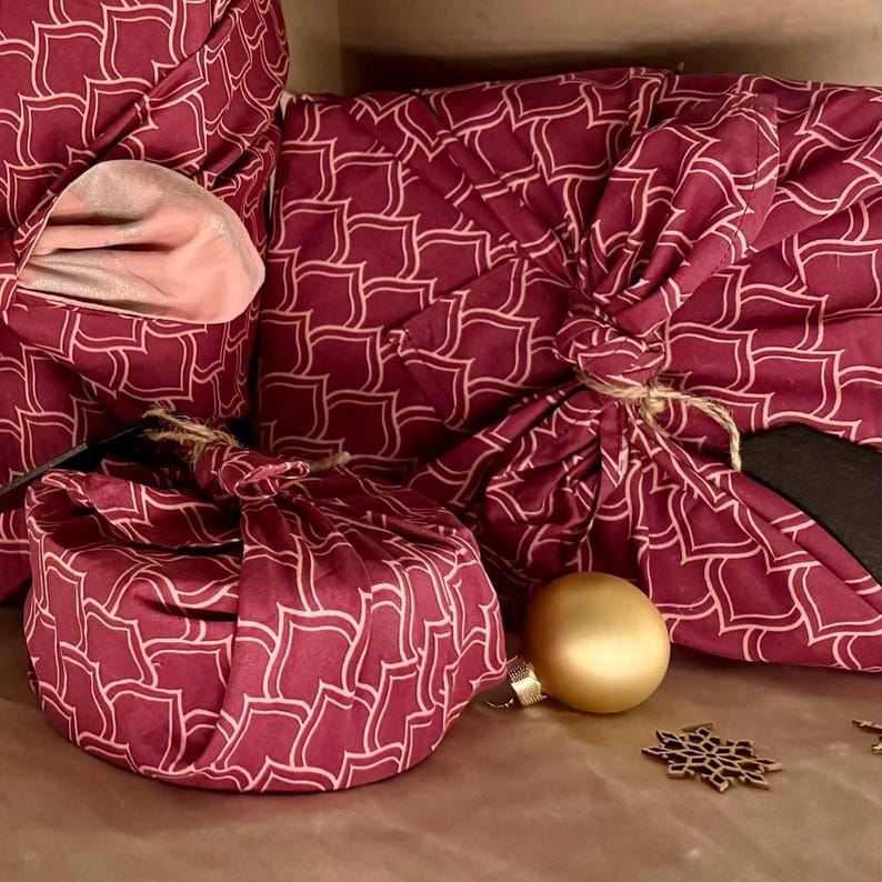 Furoshiki Zero Waste Gift Wrap – Stoff Geschenkverpackung für nachhaltige Geschenke - Burgundy einseitiges image 4