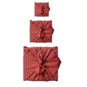 Eid Gift Wrapping Furoshiki Wrapping Cloth Fabric Gift Wrap Ruby and Gold 3 Pack S, M & L