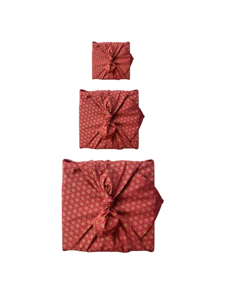 Fabric Gift Wrapping Furoshiki Wrapping Cloth Fabric Gift Wrap Ruby and Gold Sustainable gift wrap reusable wrap, Mothers Day 3 Pack S, M & L