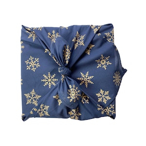 Christmas Furoshiki, Snowflakes Furoshiki, Blue Wrapping Cloth, Fabric Gift Wrap, Reusable Gift Wrap, Japanese Furoshiki, Bojagi Wrapping image 6