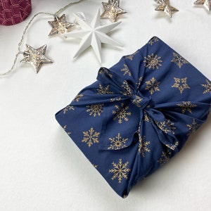 Christmas Furoshiki, Snowflakes Furoshiki, Blue Wrapping Cloth, Fabric Gift Wrap, Reusable Gift Wrap, Japanese Furoshiki, Bojagi Wrapping image 1