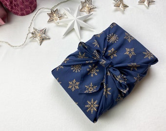Snowflakes Furoshiki, Blue Wrapping Cloth, Fabric Gift Wrap, Reusable Gift Wrap, Eco Wrapping Paper, Japanese Furoshiki, Bojagi Wrapping