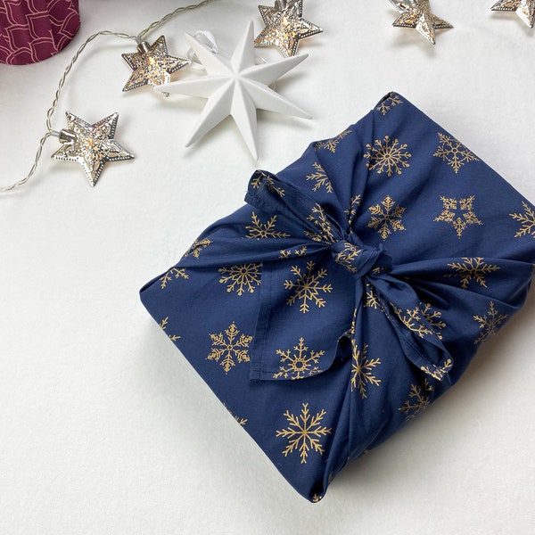 Christmas Furoshiki, Snowflakes Furoshiki, Blue Wrapping Cloth, Fabric Gift Wrap, Reusable Gift Wrap, Japanese Furoshiki, Bojagi Wrapping