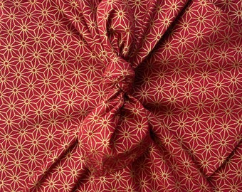 Ruby Red Furoshiki: Organic Cotton Gift Wrap with Gold Asanoha Stars