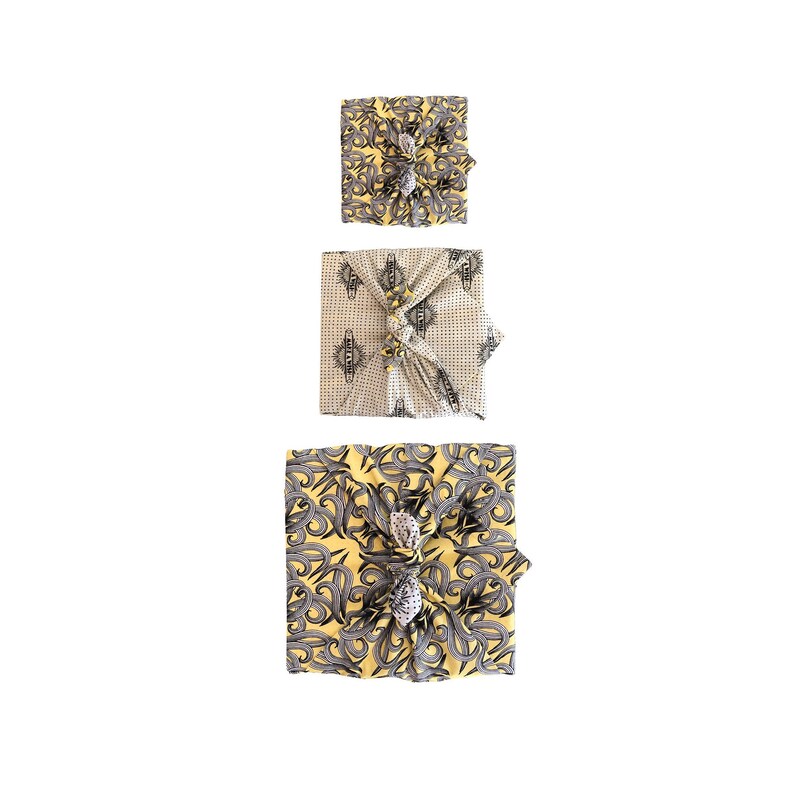 Paquete Furoshiki, conjunto de 3 Furoshiki, tela de envoltura, papel de envoltura ecológico Furoshiki de doble cara, envoltura de regalo de tela, Muttertags Sunshine & Wish 3 pk
