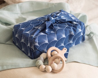 Furoshiki-Geschenkpapier, Frühlings-Geschenkpapier, indigoblaue Geschenkverpackung, Geschenkpapier, Stoff-Geschenkpapier, wiederverwendbares Geschenkpapier, FabRap