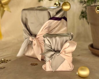 Silk Furoshiki Gift Wrap: Pistachio, Cream & Plum - Reusable FabRap™, silk scarf
