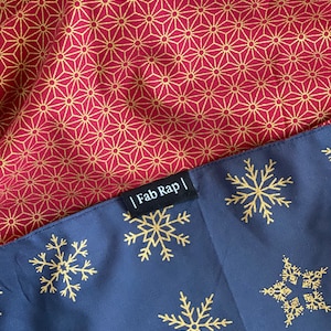 Christmas Furoshiki Gift Wrap, Reversible Ruby & Midnight Snowflakes, Organic Cotton