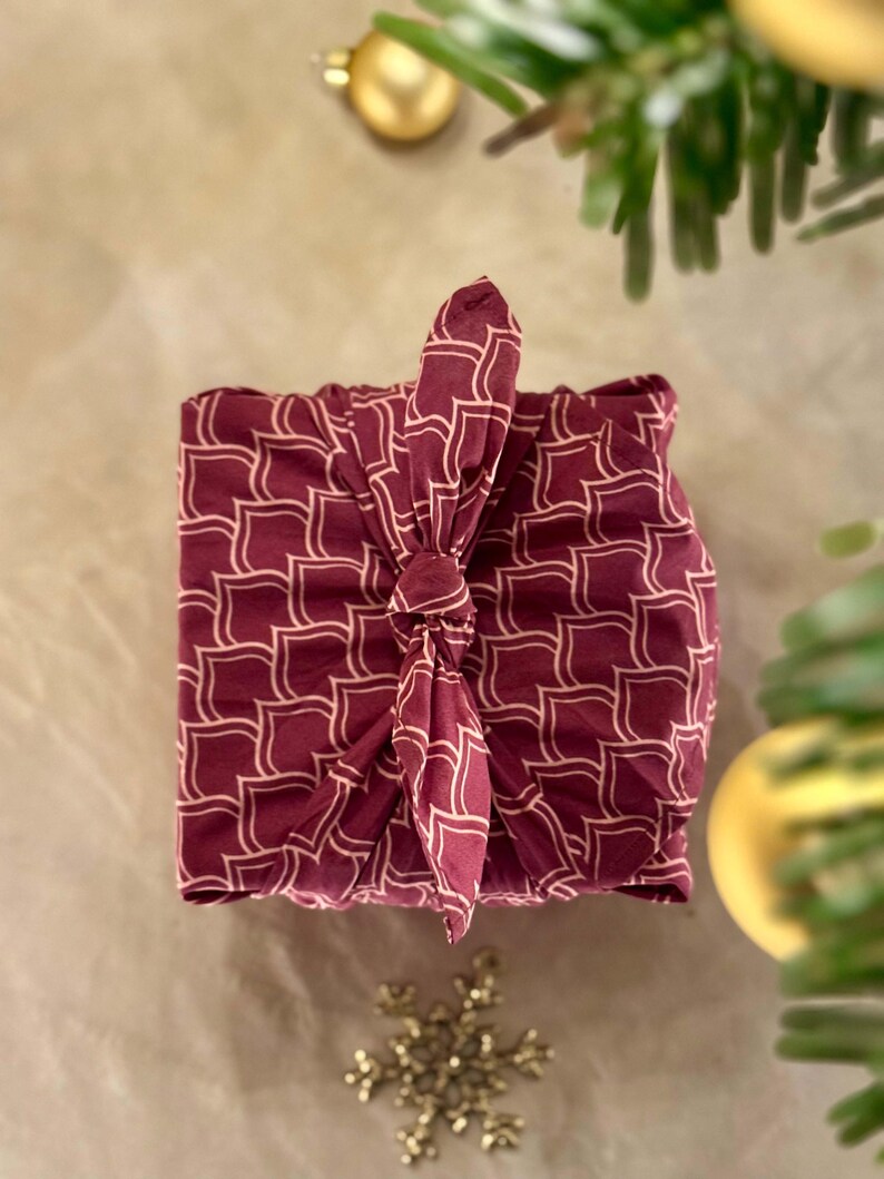 Furoshiki Zero Waste Gift Wrap – Stoff Geschenkverpackung für nachhaltige Geschenke - Burgundy einseitiges image 2