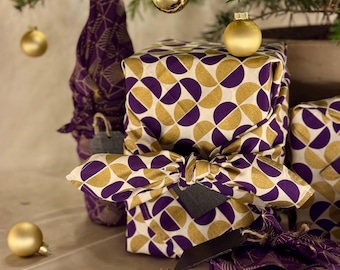 Purple & Gold Furoshiki: Reversible Organic Cotton Fabric Gift Wrap