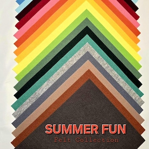 May include: A collection of colorful felt sheets arranged in a fan shape. The felt colors include shades of red, pink, orange, yellow, green, blue, gray, and brown. The text "SUMMER FUN Felt Collection" is displayed at the bottom.