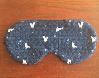 Oversized Sleep Mask for women/Japanese Bunny Rabbits Sleep Mask/ Travel Accessory/ Navy Sleep Mask/Japanese Kimono Mask/Blackout Sleep Mask