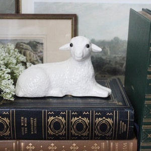 Vintage Bisque Lamb Figurine/Sheep Figure/ English Cottage /French Country Decor