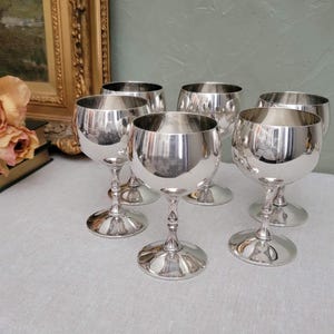 Vintage Set/6 Silverplate Hollowware Liquor Cocktail Goblets By Valero, Mixology, Barware