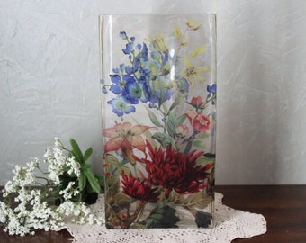 Stunning Botanical Floral Rectangular Glass Vase By Fringe Studio/French Country/ English Garden/ Vase Centerpiece
