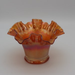 Antique Fenton Marigold Carnival Blackberry Leaves Ruffled Hat Vase 1911 ,Fenton Iridescent Marigold Hat Vase