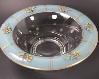 Vintage Bartlett Collins Reverse Painted Glass Compote Bowl, 1940s Floral Decor